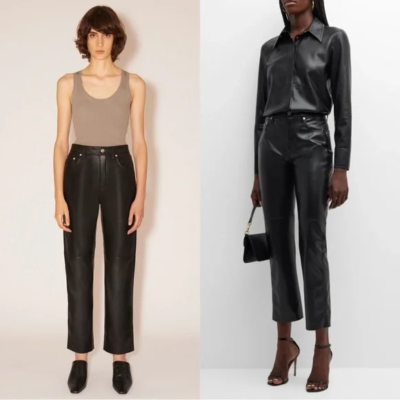 NEW NANUSHKA Vinni 90s High Rise Vegan Faux Leather Straight Leg‎ Ankle Pants L - Picture 12 of 16